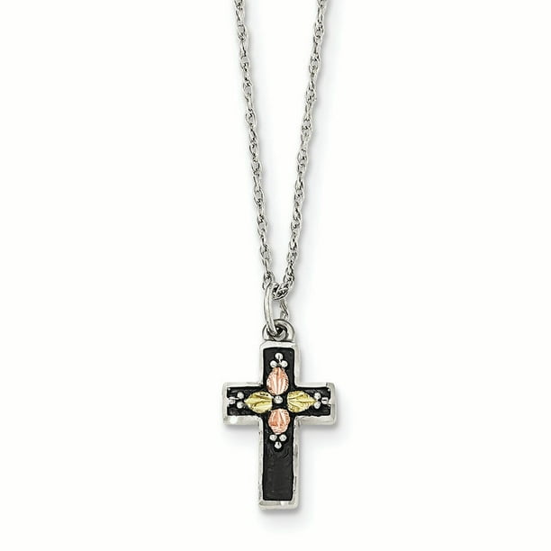 Black Hills Gold on Silver Antiqued Cross Pendant with Dove by Landstrom's® 
